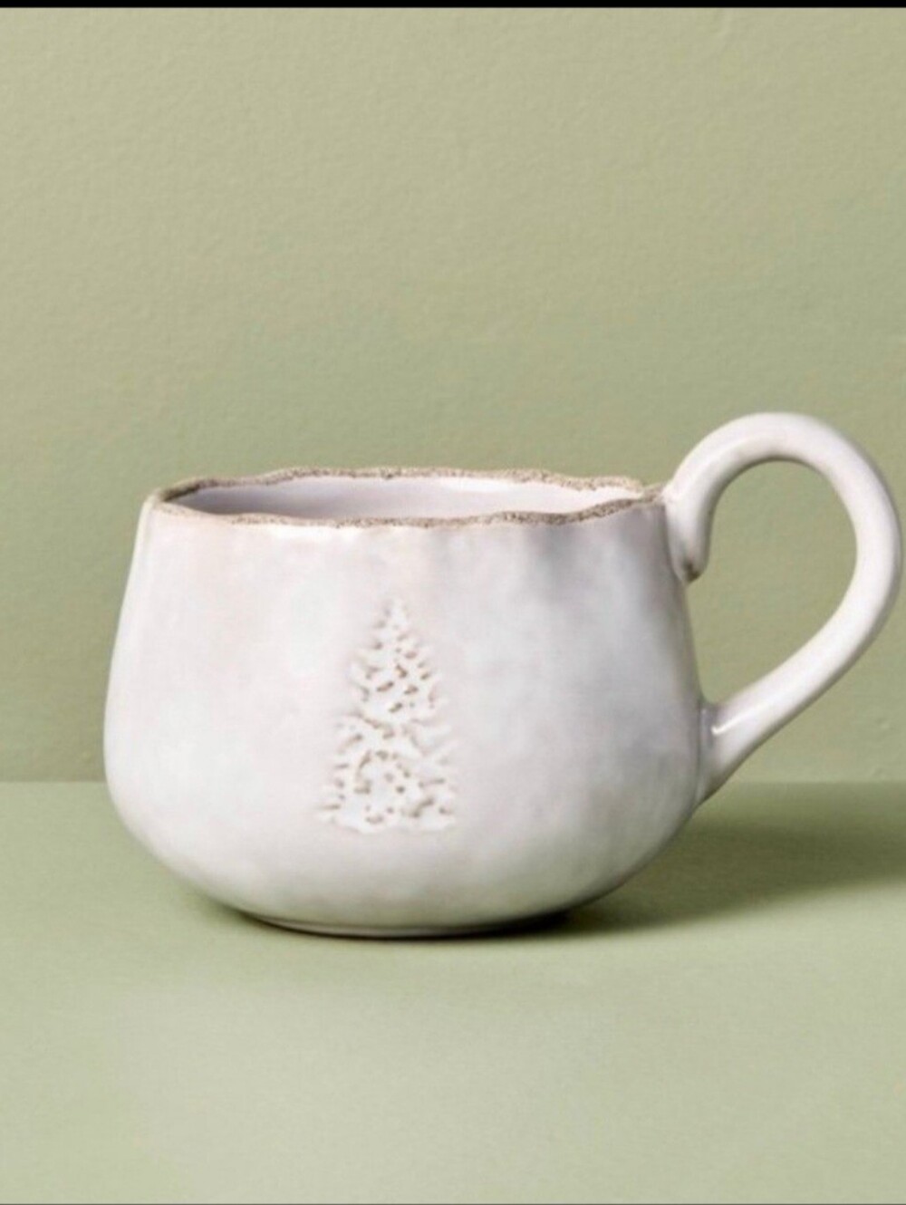 Hearth & Hand With Magnolia 13.5oz Stoneware Debossed Tree Holiday Mug Cream